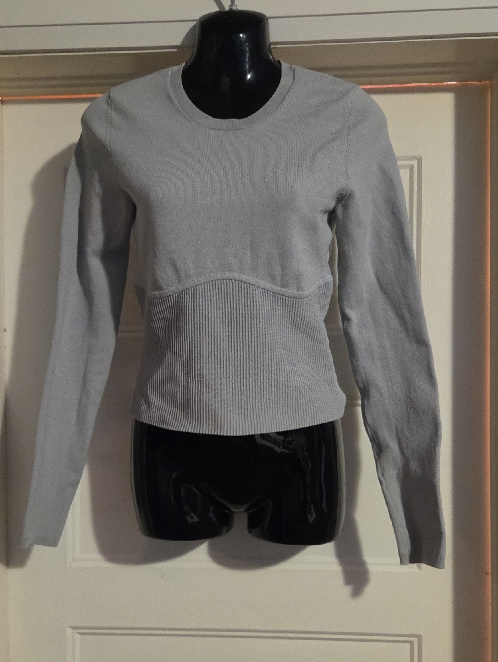 Light Gray Crewneck Ribbed Waist Sweater